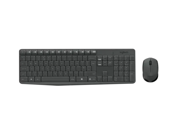 Logitech MK235 Wireless Keyboard and Mouse Combo – Full-Size Keyboard with 15 Function Keys, 10m Range, 36-Month Battery Life, Spill-Resistant Design, Optical Mouse – Gray