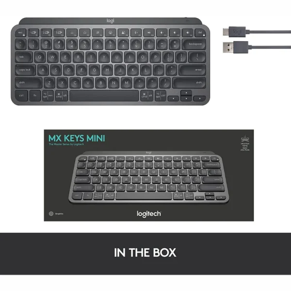 logitech mx keys mini wireless and bluetooth illuminated keyboard ara (101) graphite