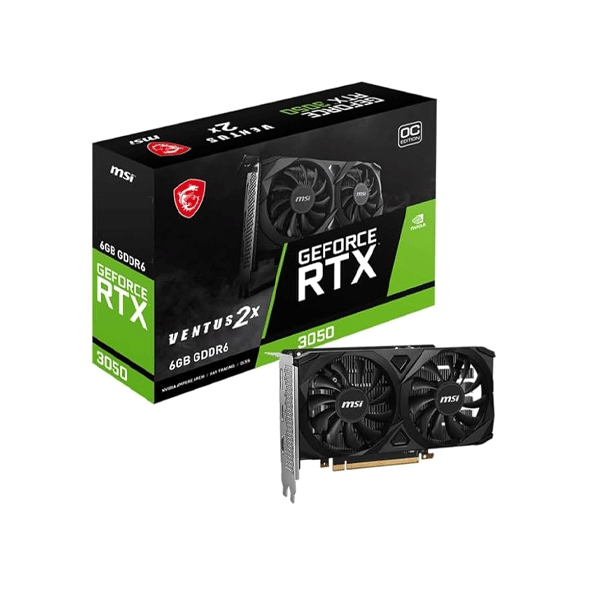 MSI GeForce RTX™ 3050 VENTUS 2X 6G OC Graphics Card – 6GB GDDR6, 1492MHz Boost, PCIe 4.0, Dual Fan, HDMI 2.1 & DisplayPort 1.4a
